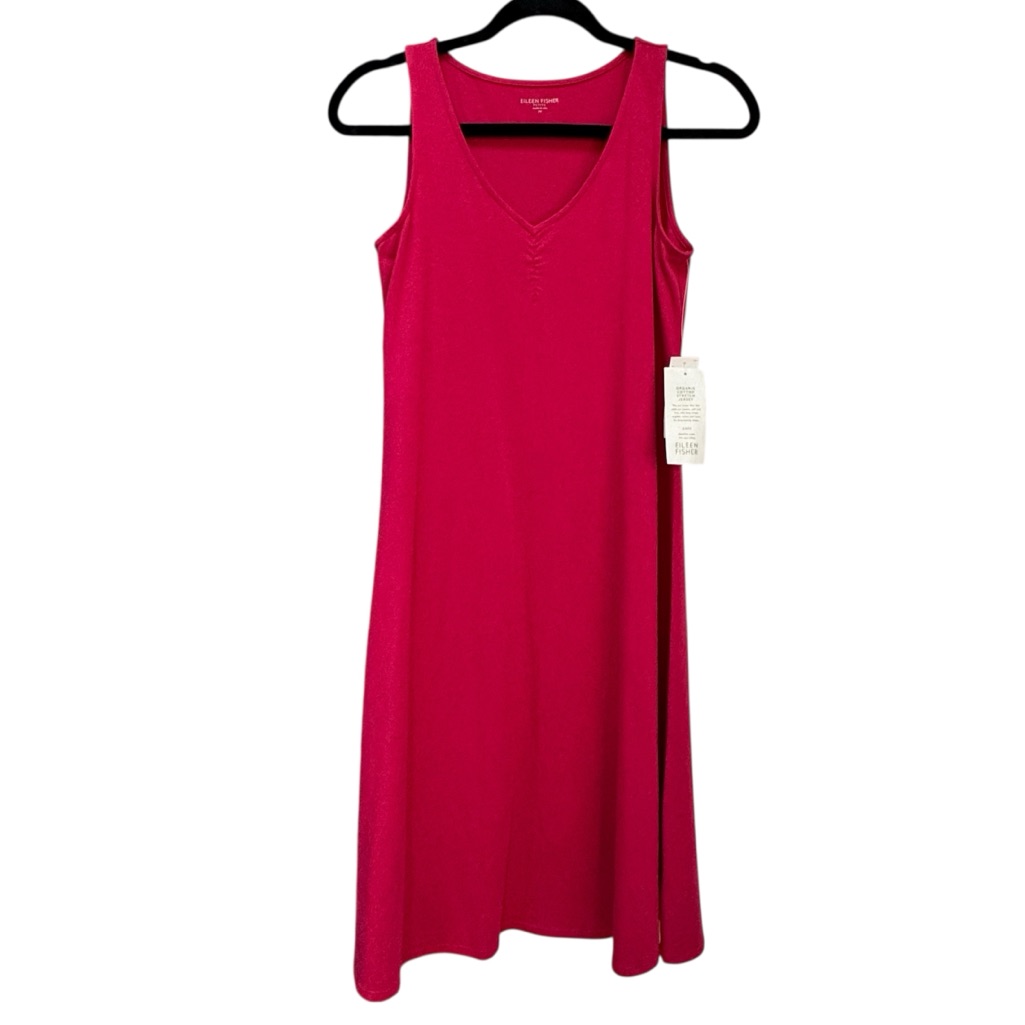 New Eileen Fisher Organic Cotton Stretch Jersey Raspberry Sleeveless Dress